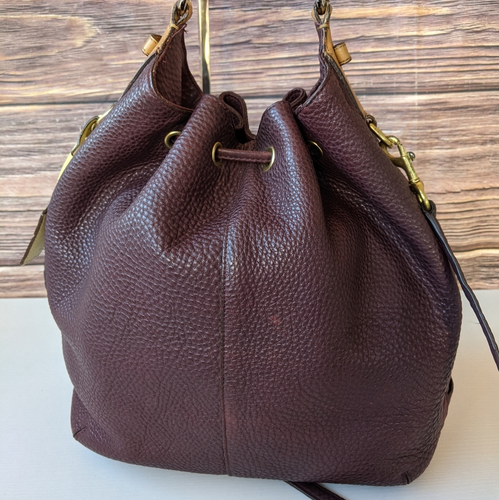 Coach Dark Brown Pebbled Leather Drawstring Hobo with Gold Hardware - Picture 5 of 11